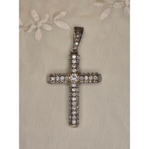 Vintage Estate .925 Sterling Silver CZ Stone Cross Pendant